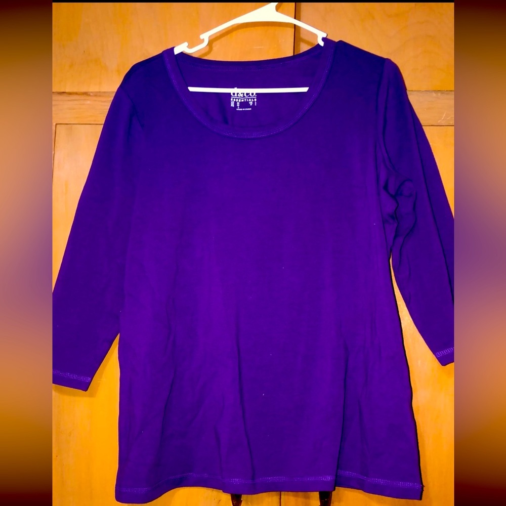 Denim & co essentials purple 3/4 sleeve top
